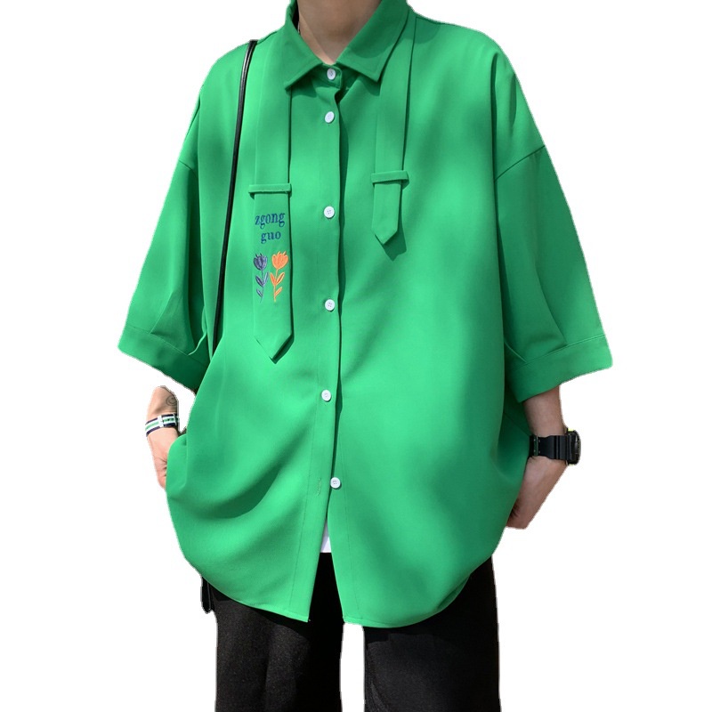 Áo Sơ Mi Tay Ngắn Chất Lụa Lạnh Phong Cách Hong Kong Cá Tính