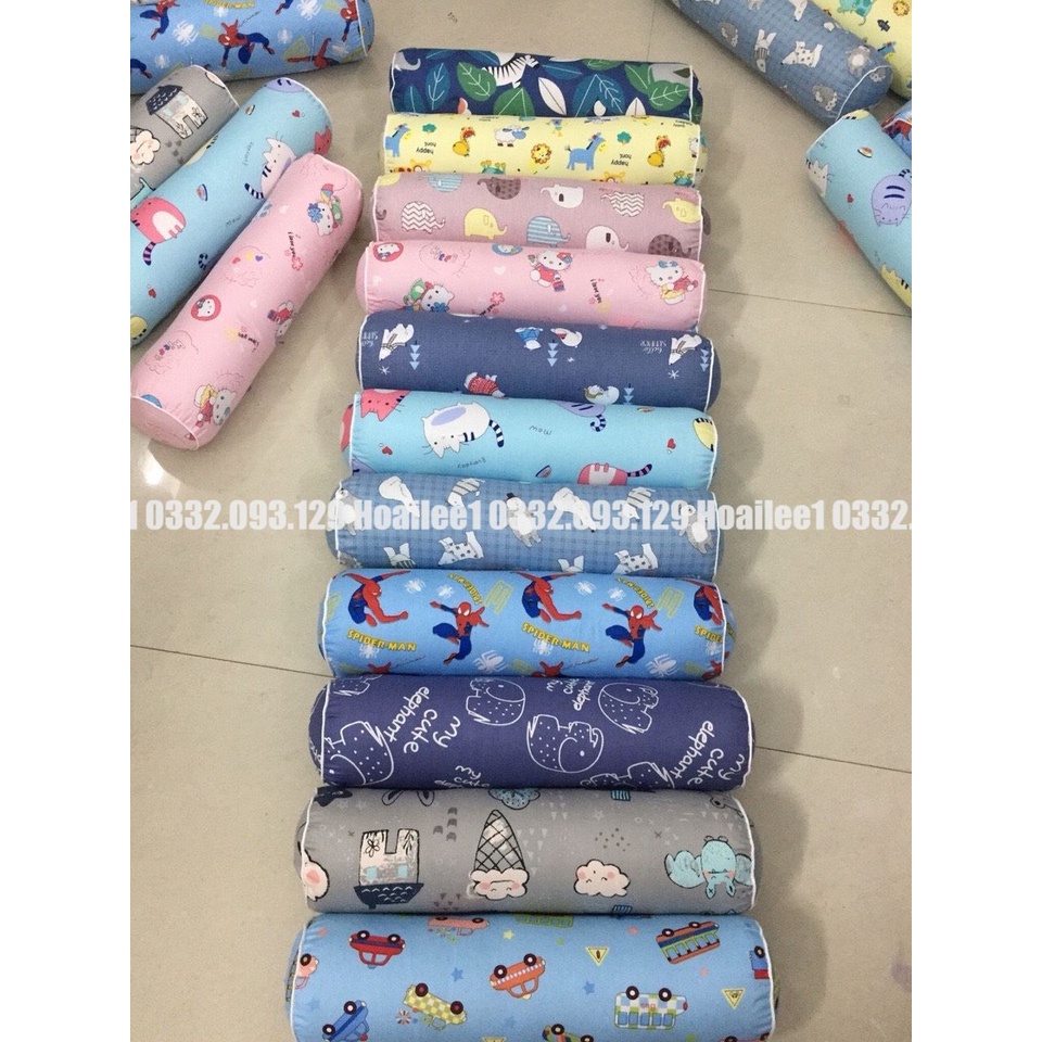 Gối ôm cho bé cotton 100%, vỏ gối ôm cho bé size 25x50 cm ruột gối bông gòn trắng