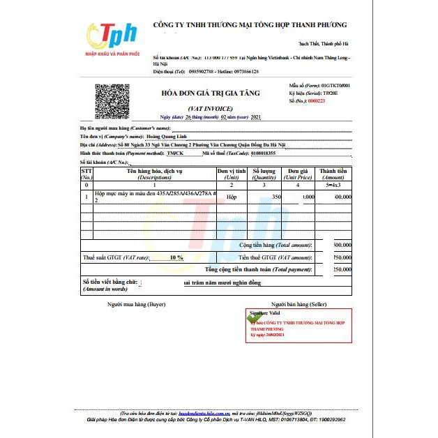 Hộp Mực máy in 85A dùng cho máy in hp P1102,P1102w,M1212NF,M1132 vàvà Canon LBP- 3018/3010...