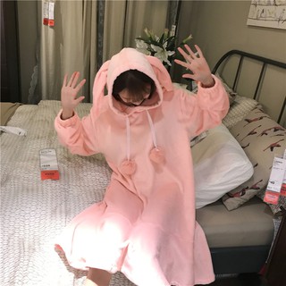 [ Có sẵn ] Váy ngủ bông ulzzang tai thỏ ( 2 mầu)