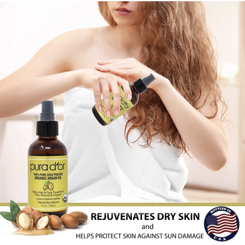 Dầu dưỡng tóc PURA D'OR Organic Moroccan Argan Oil 118ml USDA Certified 100% Pure