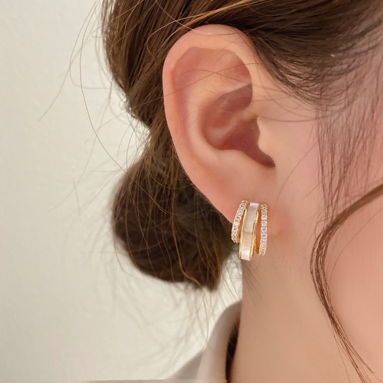 Bông Tai Ba Lớp Mạ Bạc 925 Đính Đá Zircon Thời Trang Cho Nữ