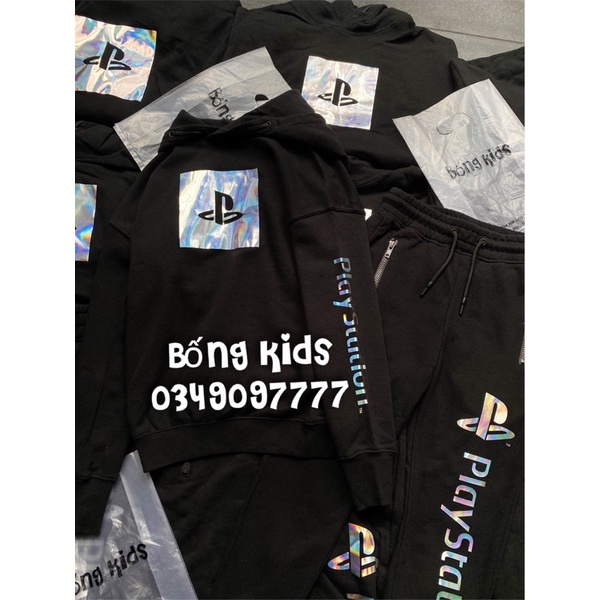Bộ Nỉ Hoodie Bé Trai PlaySt@tion Đen HaM(bán lẻ áo lẻ quần)