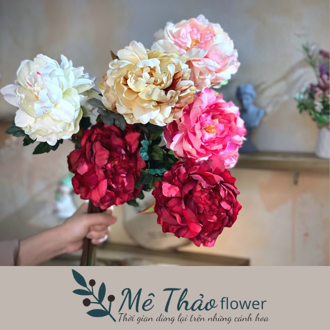 (Ảnh Shop Chụp) Hoa Giả-Hoa Mẫu Đơn Giả MT163 Chất Liệu Lụa Cao Cấp Decor Nhà Cửa, Cắm Bình, Trang Trí Bàn Làm Việc