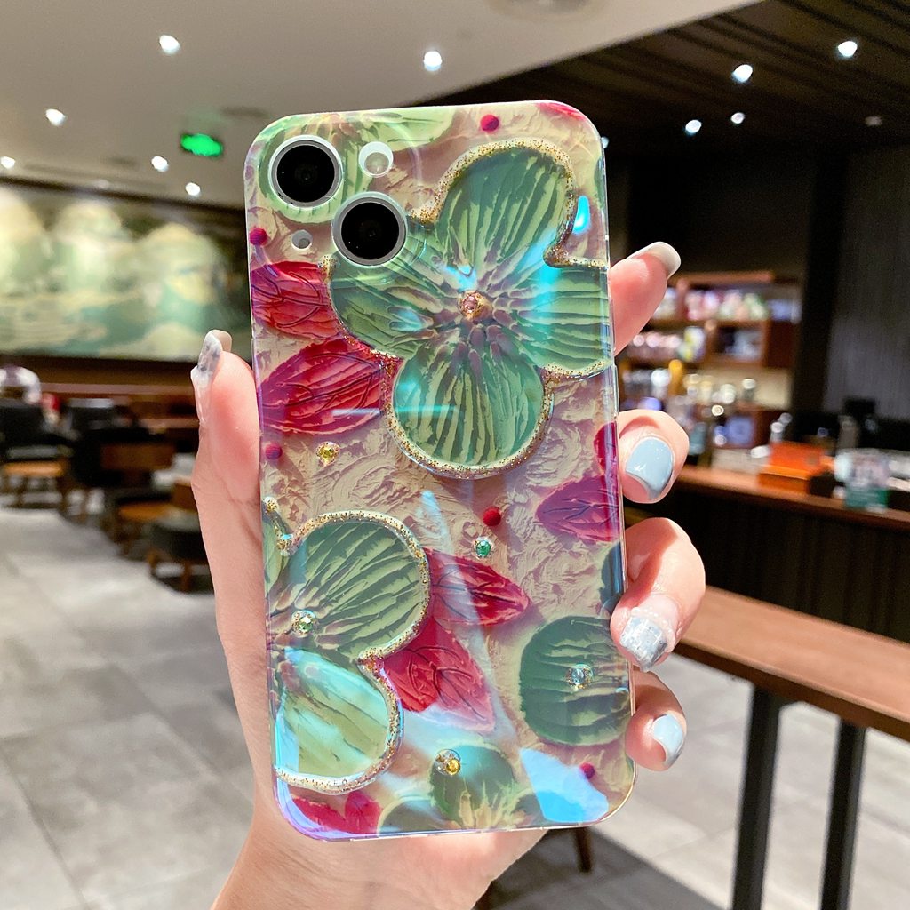Ốp Điện Thoại TPU Trong Suốt Chống Trầy Chống Rơi Họa Tiết Hoa Sơn Dầu Cho iPhone 11 13 12 Pro Max XR 7 8 Plus