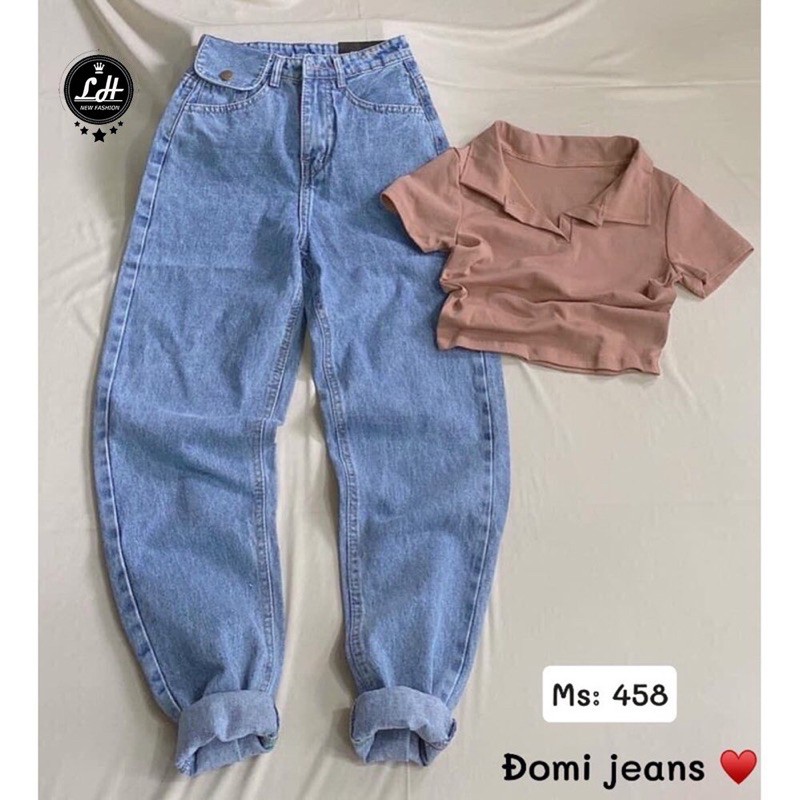 Quần baggy jeans nữ 1 túi đắp màu xanh nhạt (MS58)