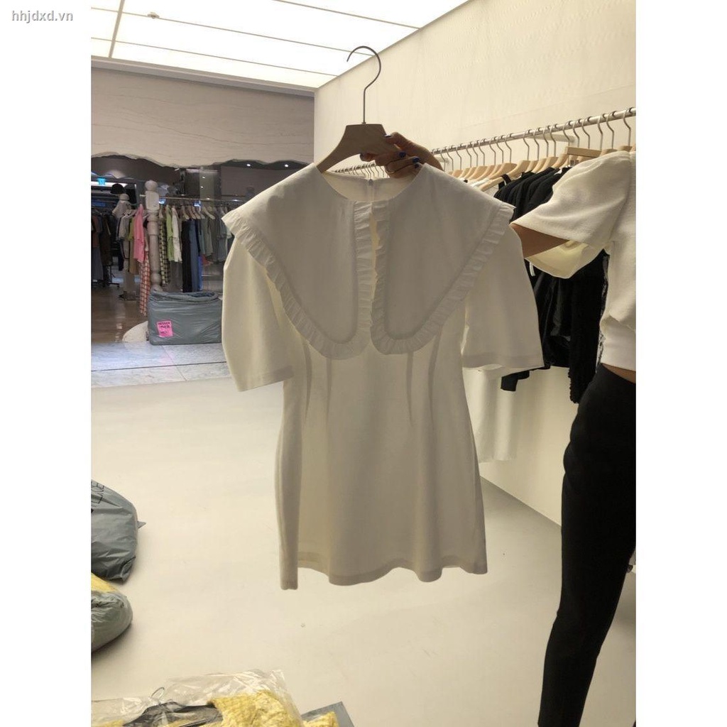 Đầm chữ A tay phồng cổ bẻ phối ren có khóa kéo thời trang mùa hè cho nữ 2021 size S-2XL