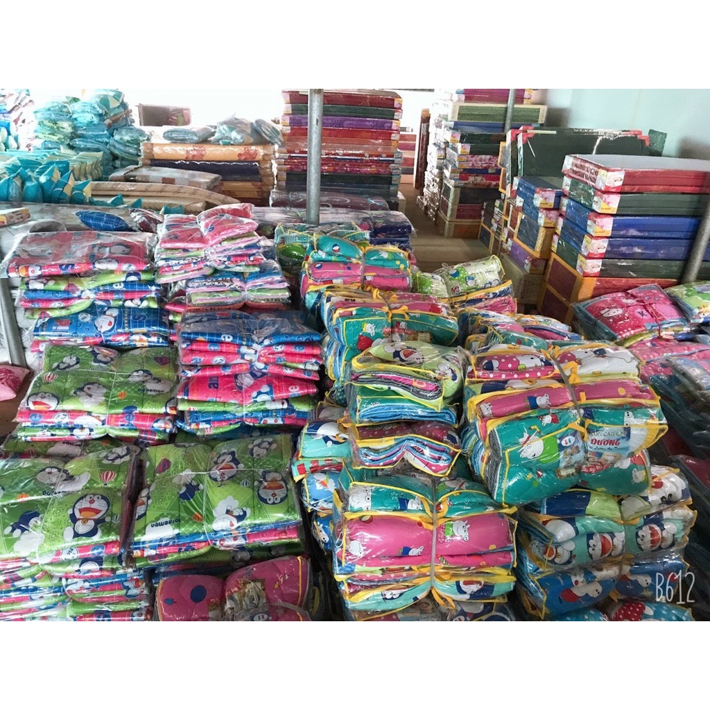 Nệm Gòn Nằm Ngủ Em Bé 2 Mặt Cotton Mát Rượi, Nệm Bé Viền Chần Gòn Dày Dặn