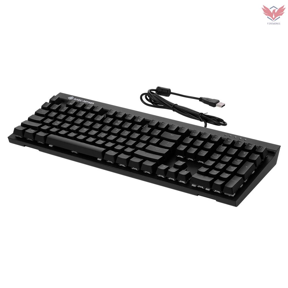 Fir Magic Refiner MK15 Gaming Mechanical Keyboard 108 Keys N Key Rollover Wired Keyboard Floating Keycaps 14 Light Effects Blue Switch WITH Detachable Wrist Rest Black