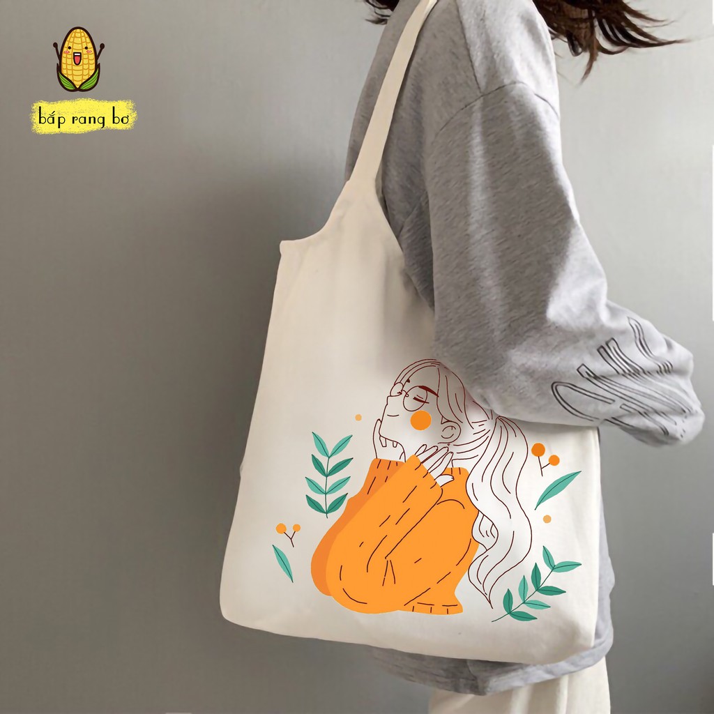 TÚI TOTE CÔ GÁI - CÓ KHÓA - VẢI DỆT CANVAS 100%