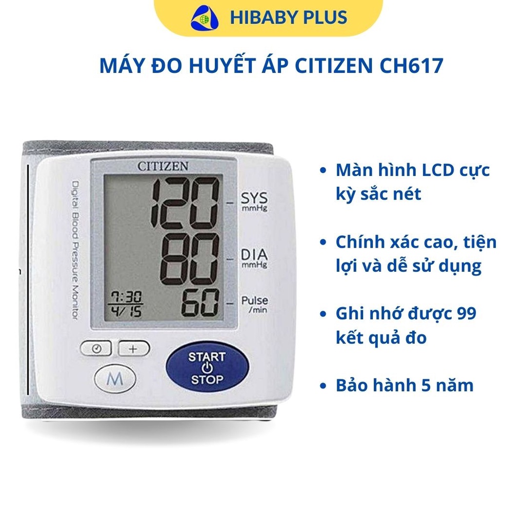 Máy đo huyết áp điện tử cổ tay Citizen CH617 Nhật Bản. Hàng chính hãng loại tốt (tương tự omron hem 8712 và jpn600)