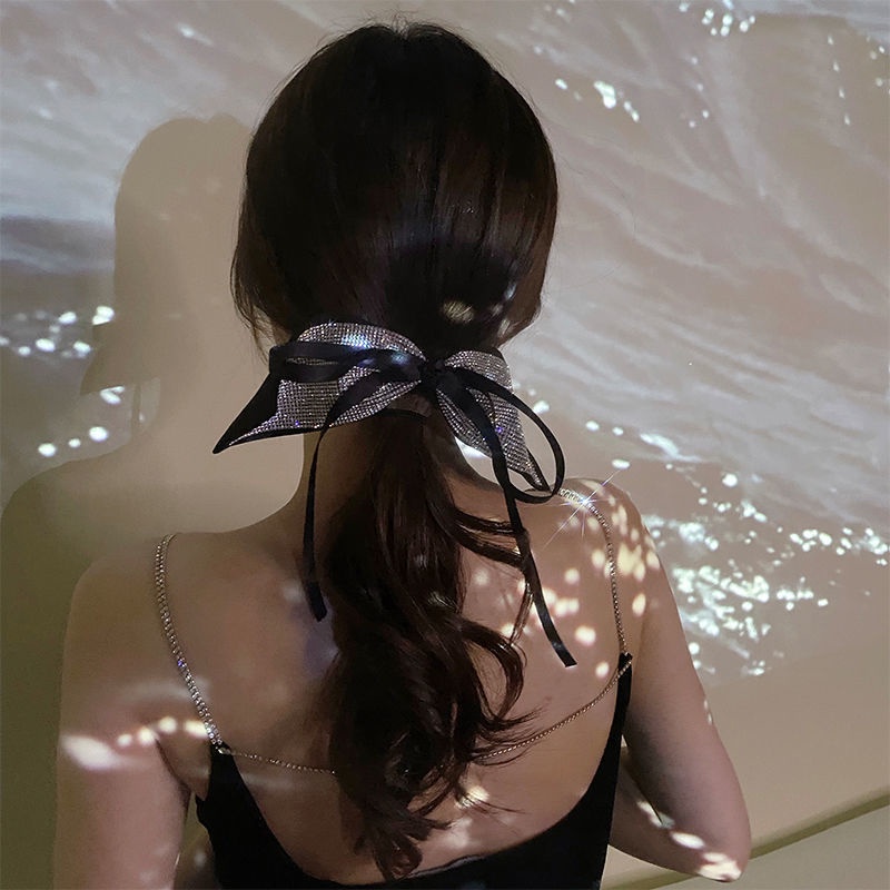 Kẹp Tóc Nơ Lớn Màu Đen Lấp Lánh 2022