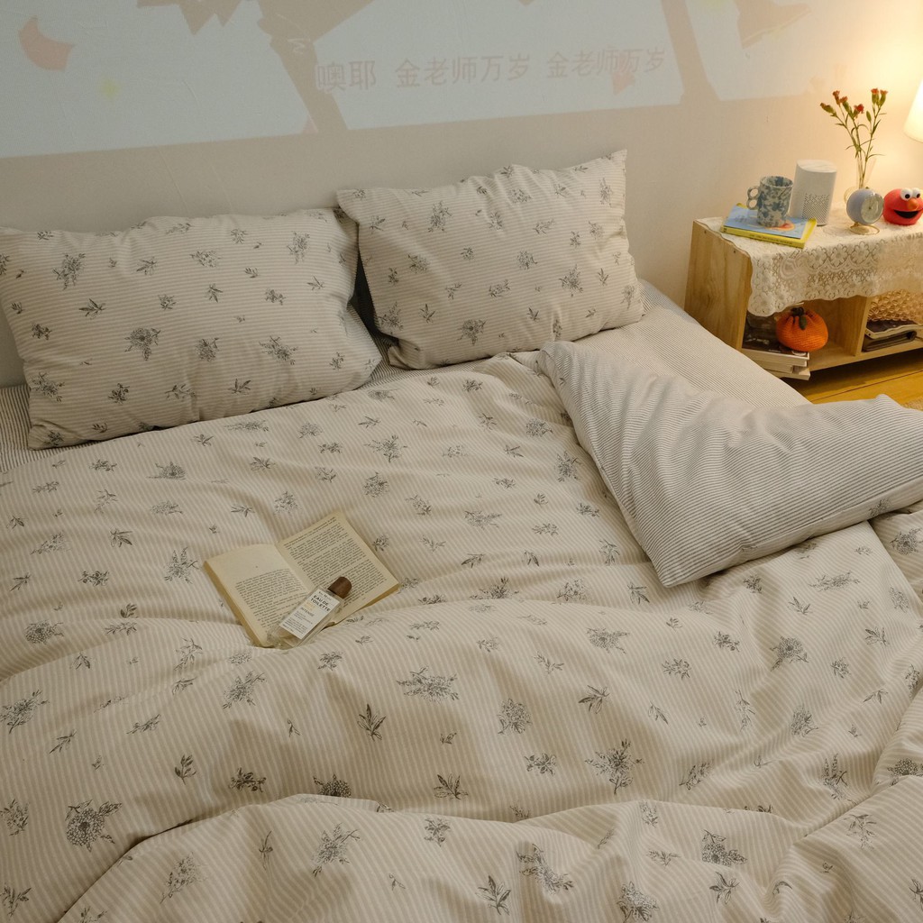 Bộ chăn ga và vỏ gối cotton living cao cấp Mùa Decor - Hoa Trắng Vintage