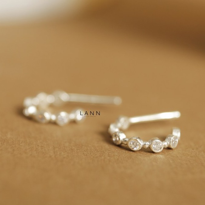Khuyên Đường Tròn Đá Tròn Cách BẠC S925 LANN E168