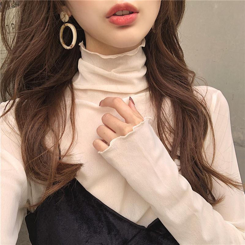 [ Mã 11FASHIONSALE1 giảm 10K đơn 50K ] Áo cổ cao tay dài dáng mỏng thời trang thanh lịch cho nữ