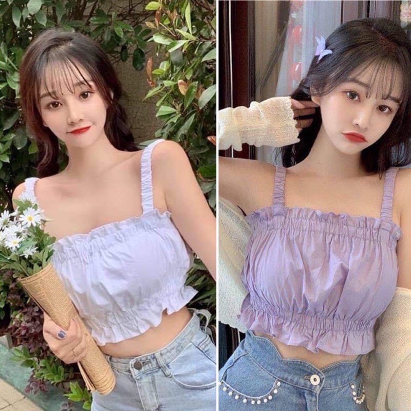 Áo hai dây croptop dúm chất đũi cực xinh 2 màu (Sỉ từ 5sp bất kì)