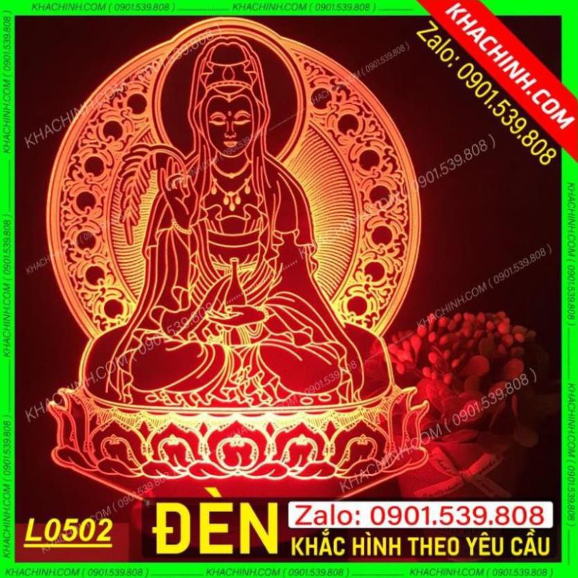 Đèn thờ Mẹ Quan Âm - đèn Phật Giáo để bàn thờ sáng đẹp khắc laser Mẫu L0502-G có Remote thay đổi 16 màu
