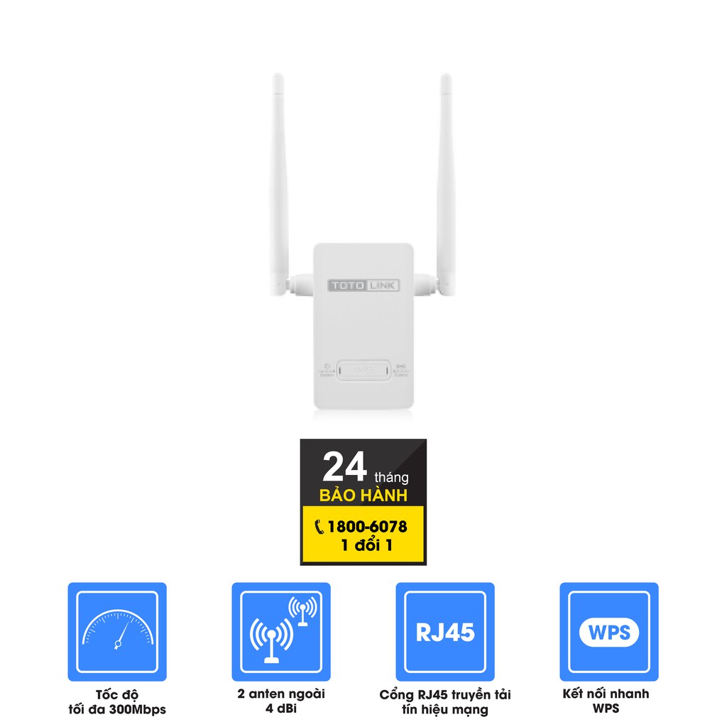 [Mã DAILY5 giảm 5% đơn tối đa 40K] Bộ mở rộng sóng wifi Totolink EX200 chuẩn N 300Mbps - Chính Hãng