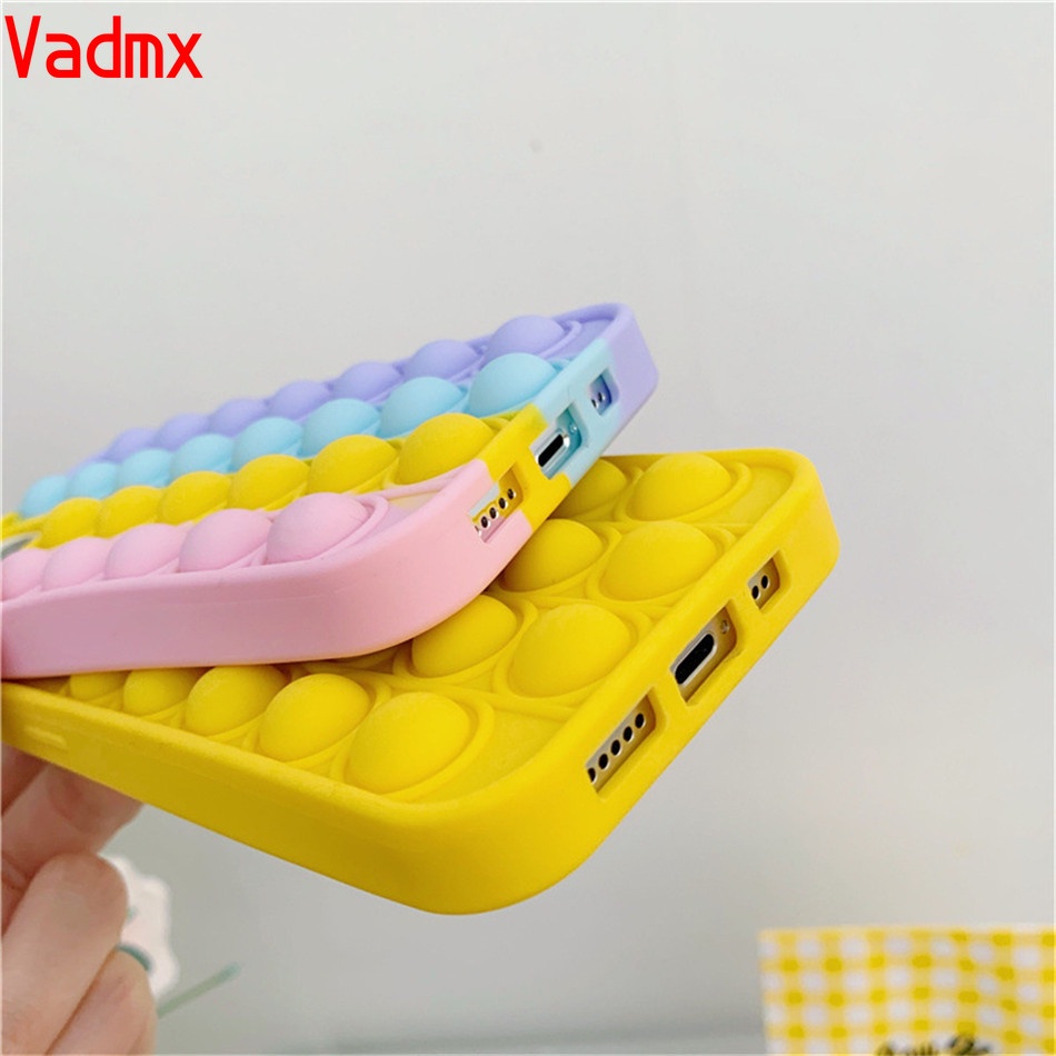 Ốp điện thoại silicon kiểu đồ chơi nhấn bong bóng giảm căng thẳng thích hợp cho iPhone 12 Pro Max 12 Mini 11 Pro Max