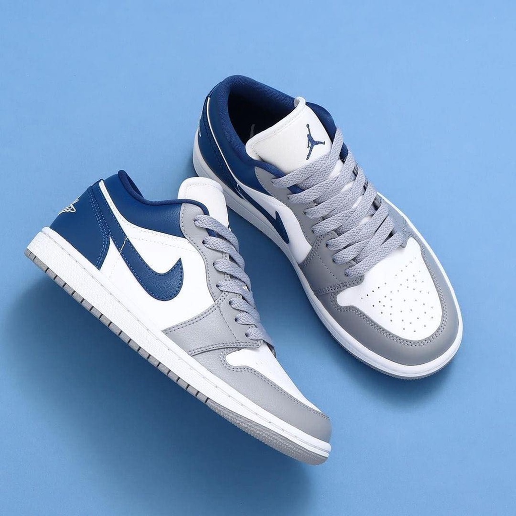 Giày Nike Air Jordan 1 Low French Blue Chính Hãng 💙SIMPLE SNEAKER💙 Air Jordan 1 White Grey Blue