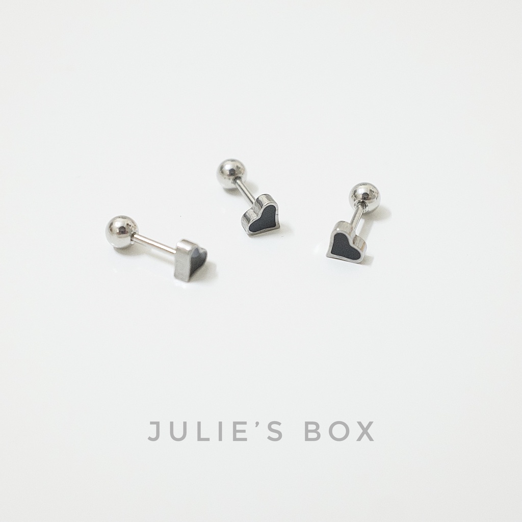 Khuyên Tai Xỏ Nam Nữ Hình Trái Tim Nền Đen Đuôi Bi Đeo 2 Đầu Unisex Titan Thép Y Tế Không Đen Không Ngứa Không Dị Ứng