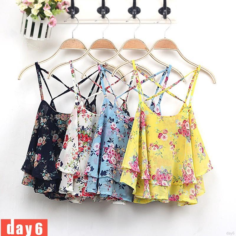 Áo Croptop Chất Chiffon Hoạ Tiết Hoa Thời Trang Mùa Hè Cho Phái Nữ