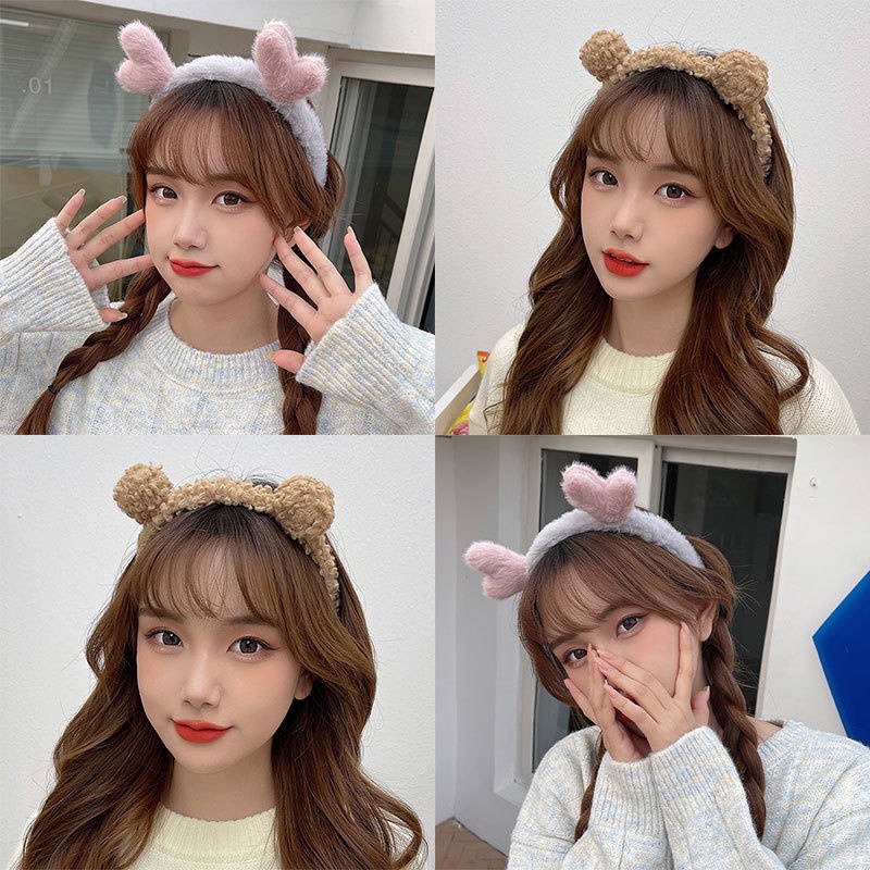 Băng đô cài tóc hình sừng hươu phối lông dễ thương chống trượt thời trang Hàn Quốc cho nữ 2021