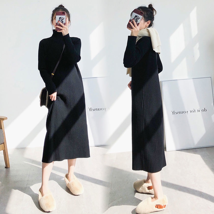 COZOK Đầm Dệt Kim Tay Dài Cổ Cao Thời Trang Xinh Xắn Cho Nữ