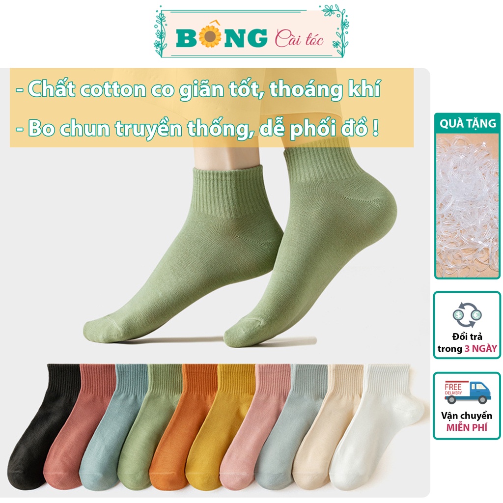 Tất nữ cổ ngắn bo chun truyền thống nhiều màu chất cotton mềm mịn co giãn 4 phong cách Hàn Quốc TC70 - Vớ BÔNG Cài Tóc