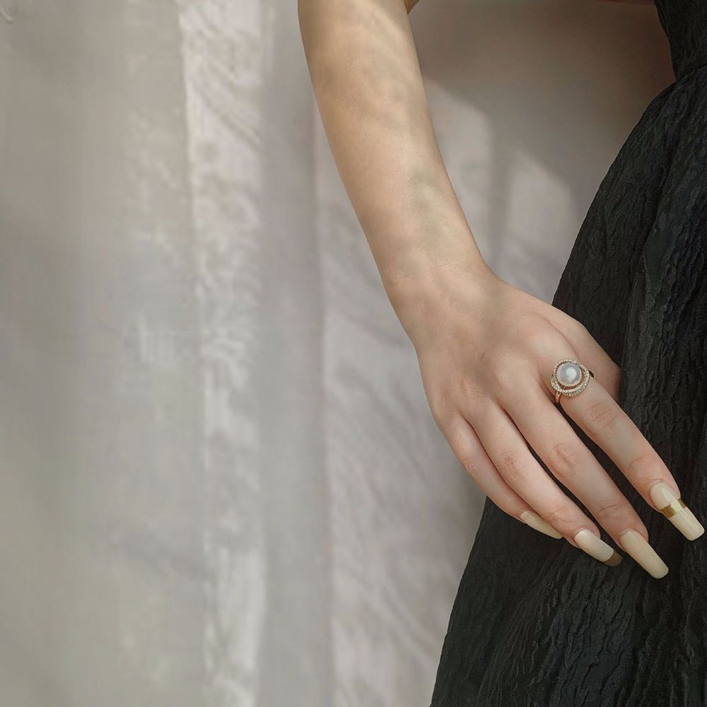 Nhẫn mở/ Vòng cổ/ Bông tai bằng hợp kim đính ngọc trai có thể điều chỉnh phong cách retro Hàn Quốc sang trọng cho nữ