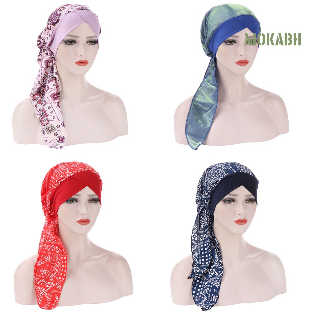 Mũ Turban Chiffon Đuôi Dài In Hoa Thời Trang Cho Nữ