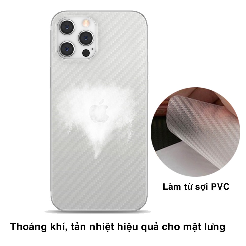 Miếng Dán Mặt Lưng Điện Thoại Cacbon Carbon Chống Vân Tay Mồ Hôi 6/6plus/6s/ppf/7/7plus/8/x/xs/11/12/13/14/pro/max/plus