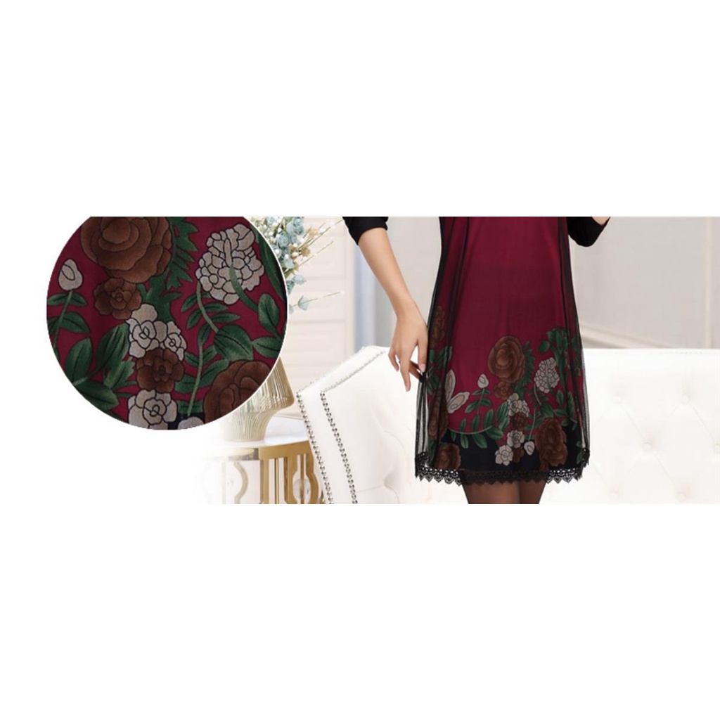 Đầm Tay Ngắn Phối Ren Plus Size Cho Phụ Nữ Trung Niên