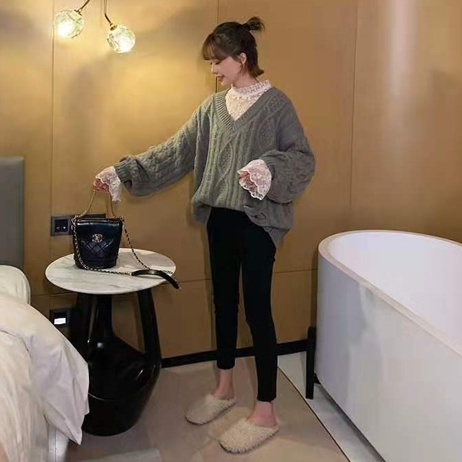 Xiaozhainv Áo kiểu tay dài cổ lọ phối ren hoa thời trang cho nữ | BigBuy360 - bigbuy360.vn