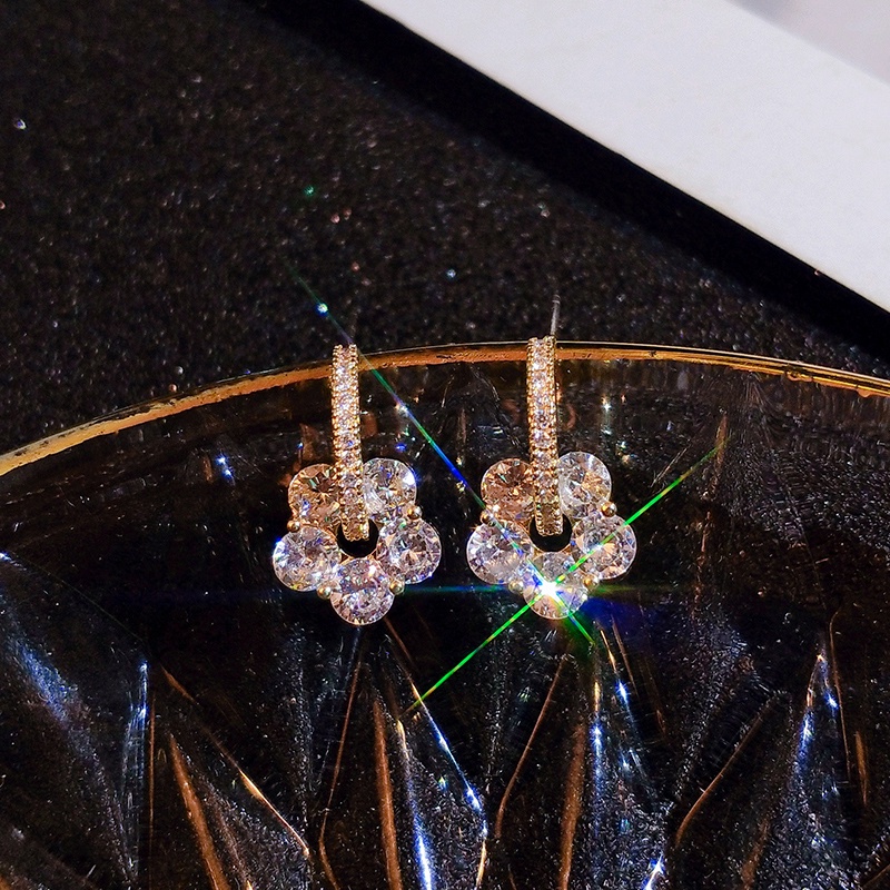 Khuyên tai JIUDUOLAN mạ bạc đính đá zircon nhân tạo dễ phối đồ thời trang thanh lịch dành cho nữ