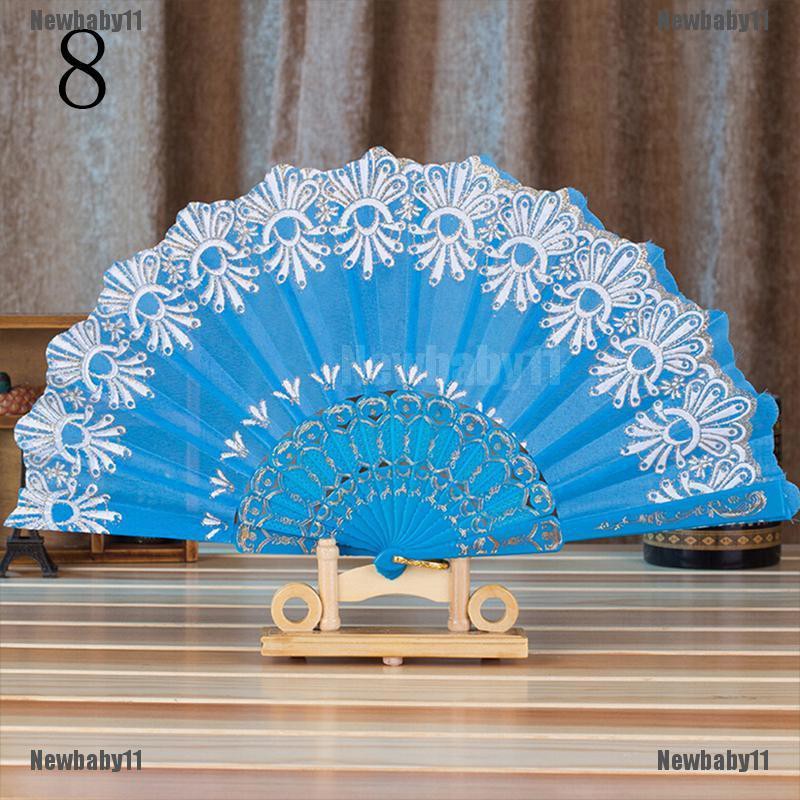 Quạt xếp bằng vải polyester họa tiết hoa thanh lịch sang trọng