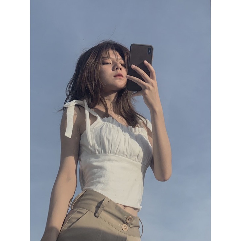 [ ẢNH THẬT CHÍNH CHỦ ] Áo croptop cột dây nơ vai- Cami Top | BigBuy360 - bigbuy360.vn