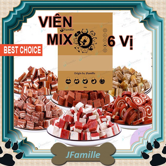 Treat Thưởng Huấn Luyện Cho Chó JFamille, Viên Bò - Gà - Vịt Mix Phô Mai 6 Vị. Gói 100gr -JF89