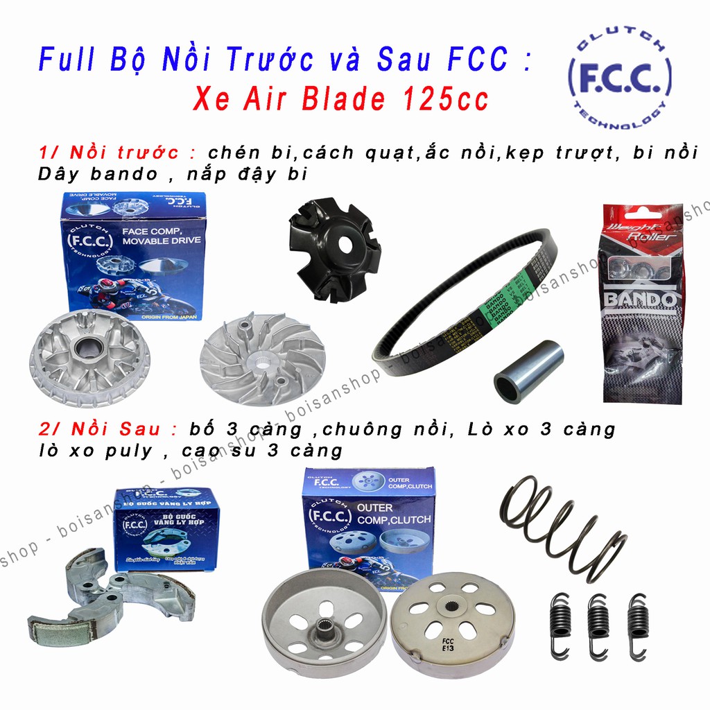 Trọn Bộ nồi trước và Nồi Sau Honda Air Blade 125 ( Hàng FCC và Bando )