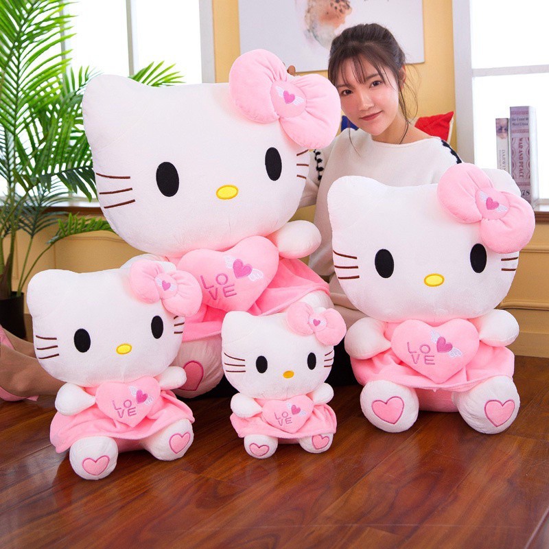 Gấu bông mèo Hello Kitty váy hồng kích thước 40-50cm Reply18 [Có Qùa Tặng Kèm]