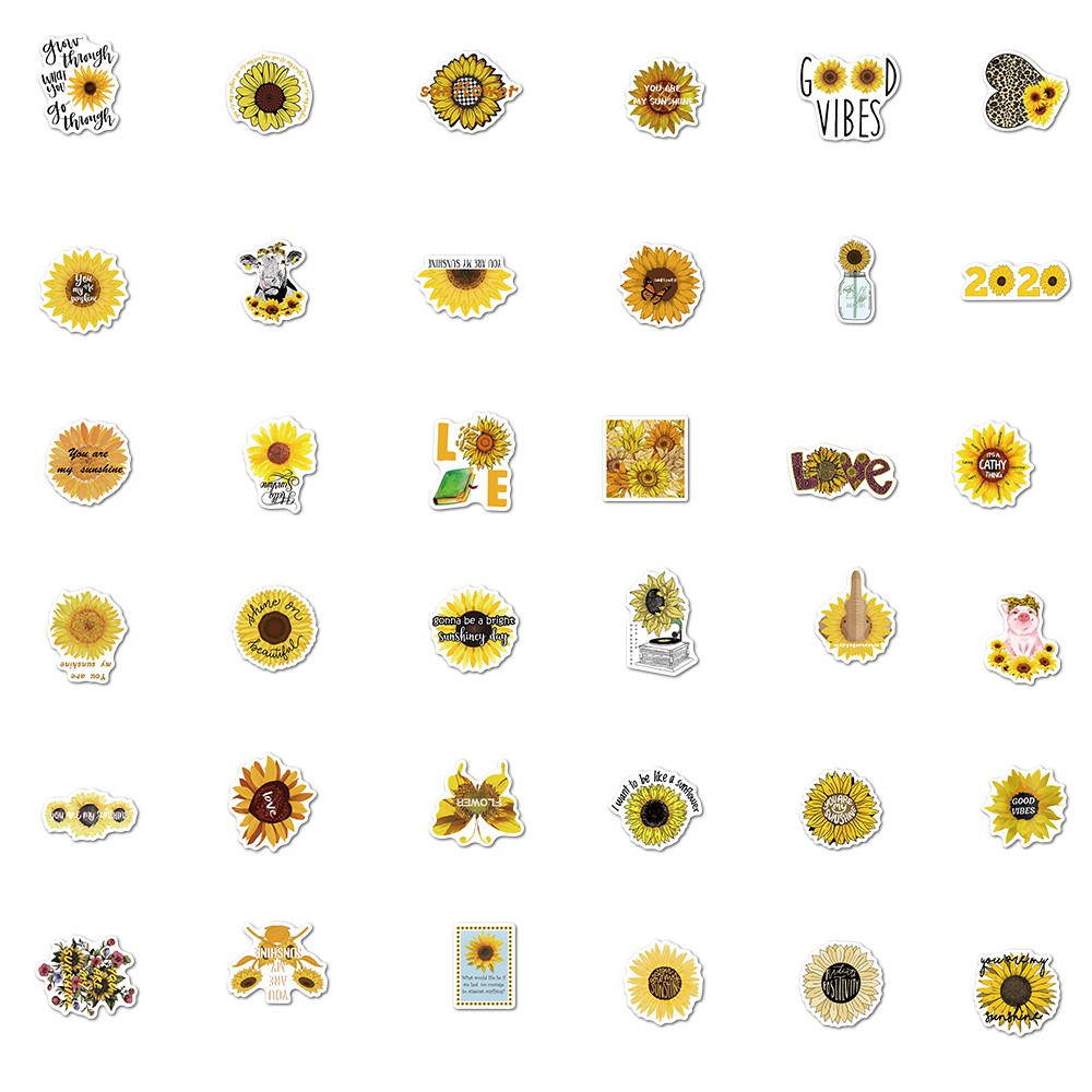Set 50 sticker hình hoa hướng dương trang trí thủ công