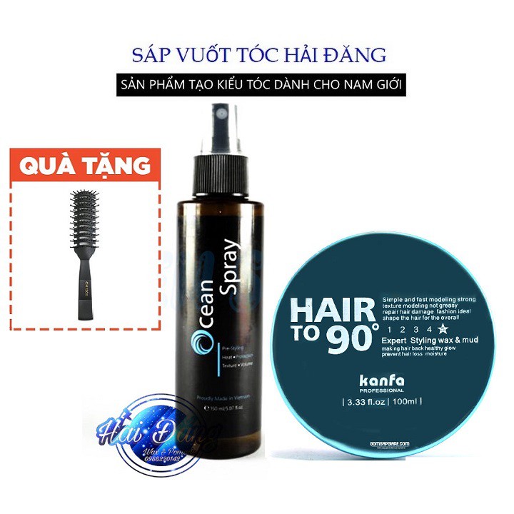 [CHÍNH HÃNG-TẶNG LƯỢC] COMBO Sáp vuốt tóc Kanfa Hair To 90  + Xịt tạo phồng Ocean Spray 120ml