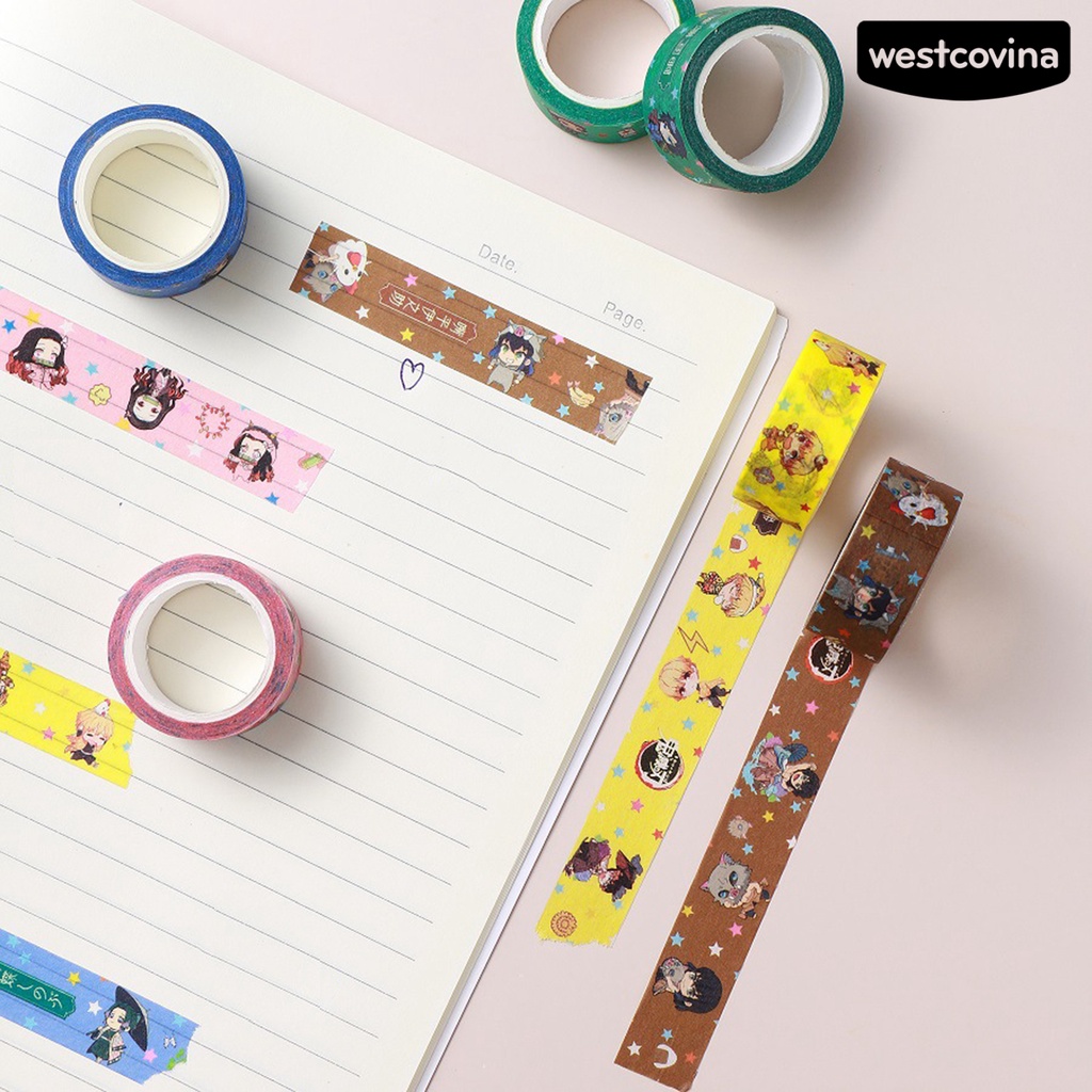 [Hot]✍Cuộn Băng Keo Washi Họa Tiết Hoạt Hình Demon Slayer Dán Trang Trí Sổ Tay