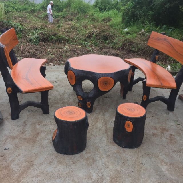 Bộ bàn ghế đá giả gỗ 5 món