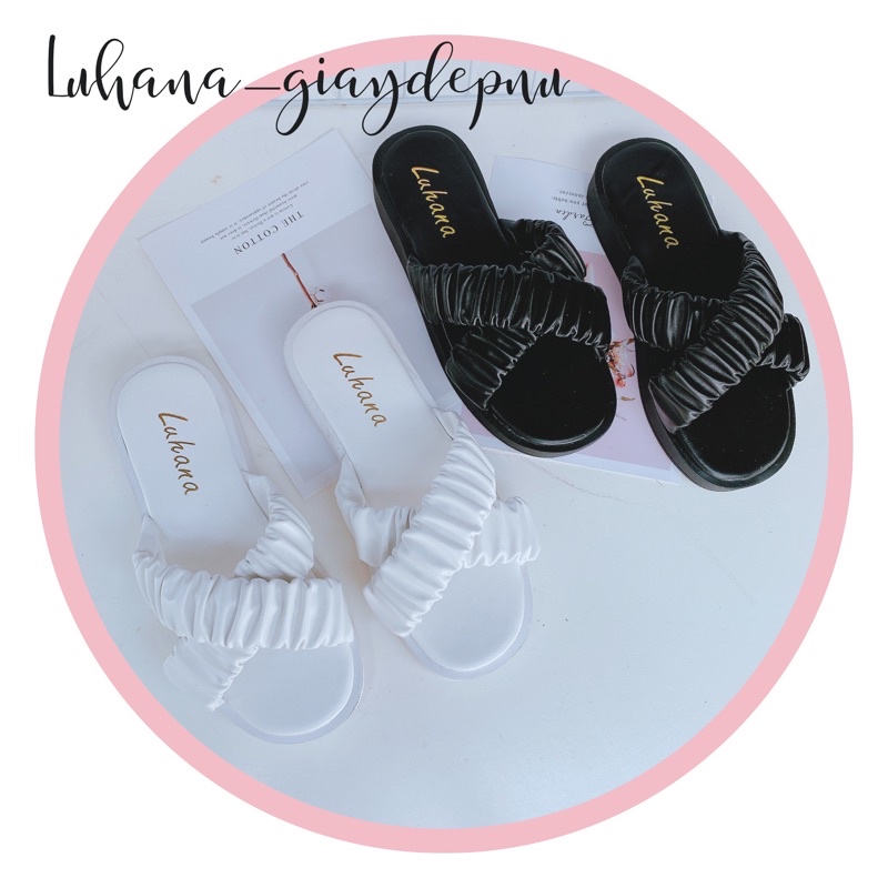 (Ảnh thật chủ shop) Dép bánh mì quai chéo nhún bèo Luhana phong cách ulzzang thời trang
