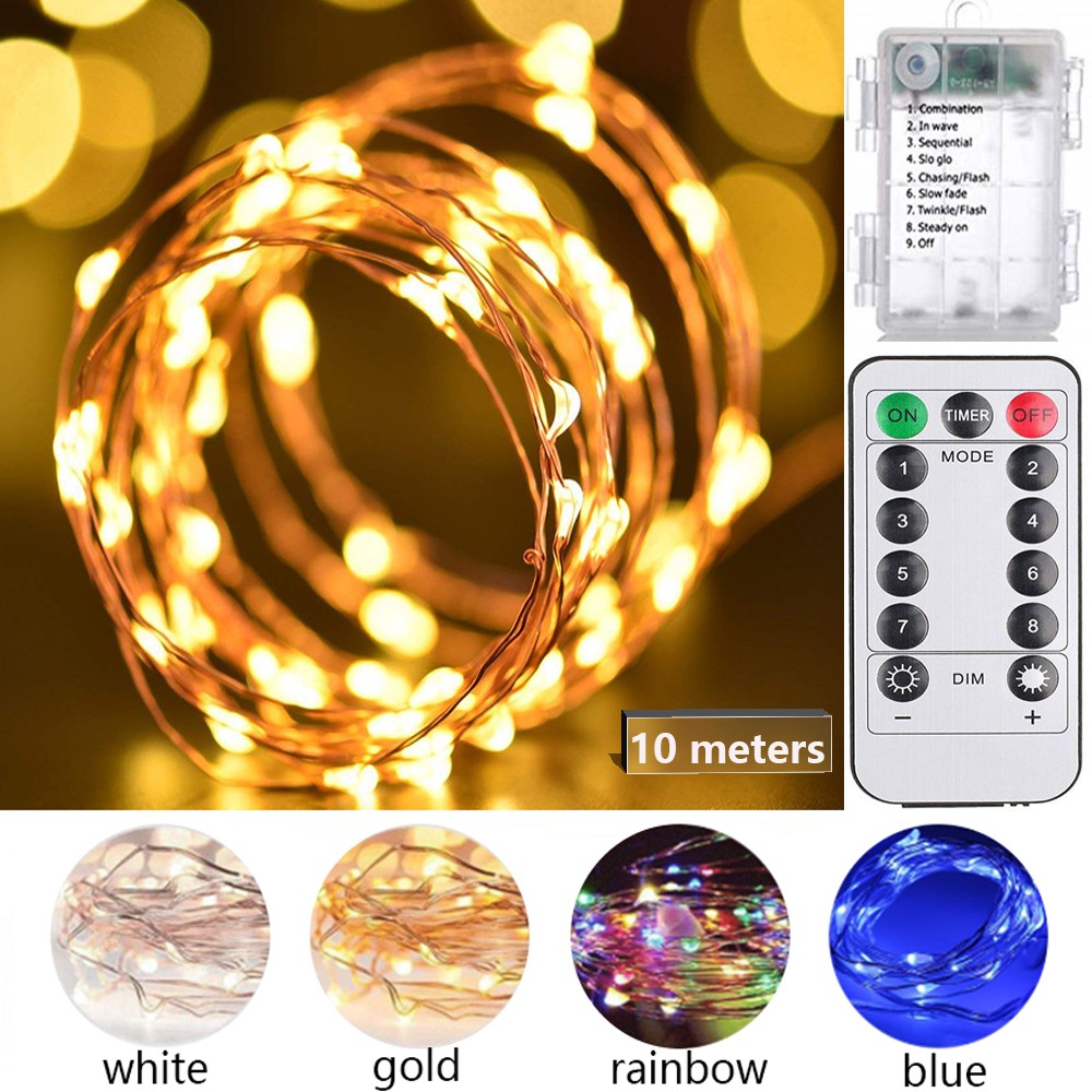 10M copper Wire Battery LED String Light with Remote Controller For Wedding