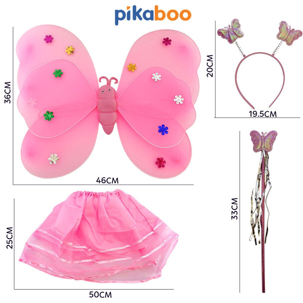 (Summer Sale 50%) Bộ váy cánh tiên Pikaboo gồm 4 món váy, cánh tiên, bờm, quyền trượng xinh xắn, an toàn cho bé gái