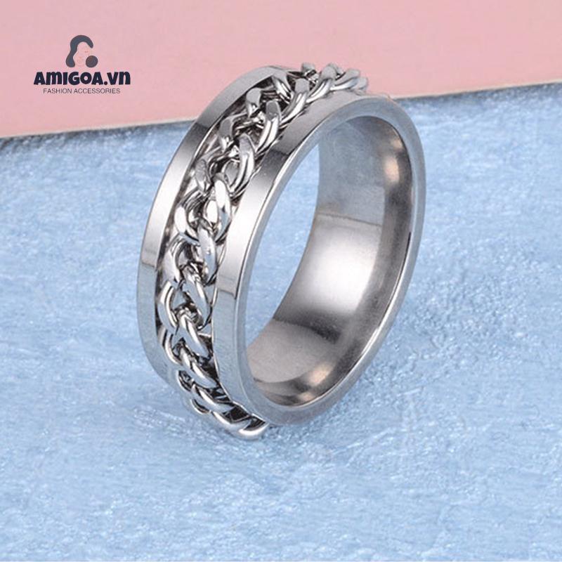 Nhẫn Thép Titan Đơn Giản Cá Tính Có Thể Xoay Được