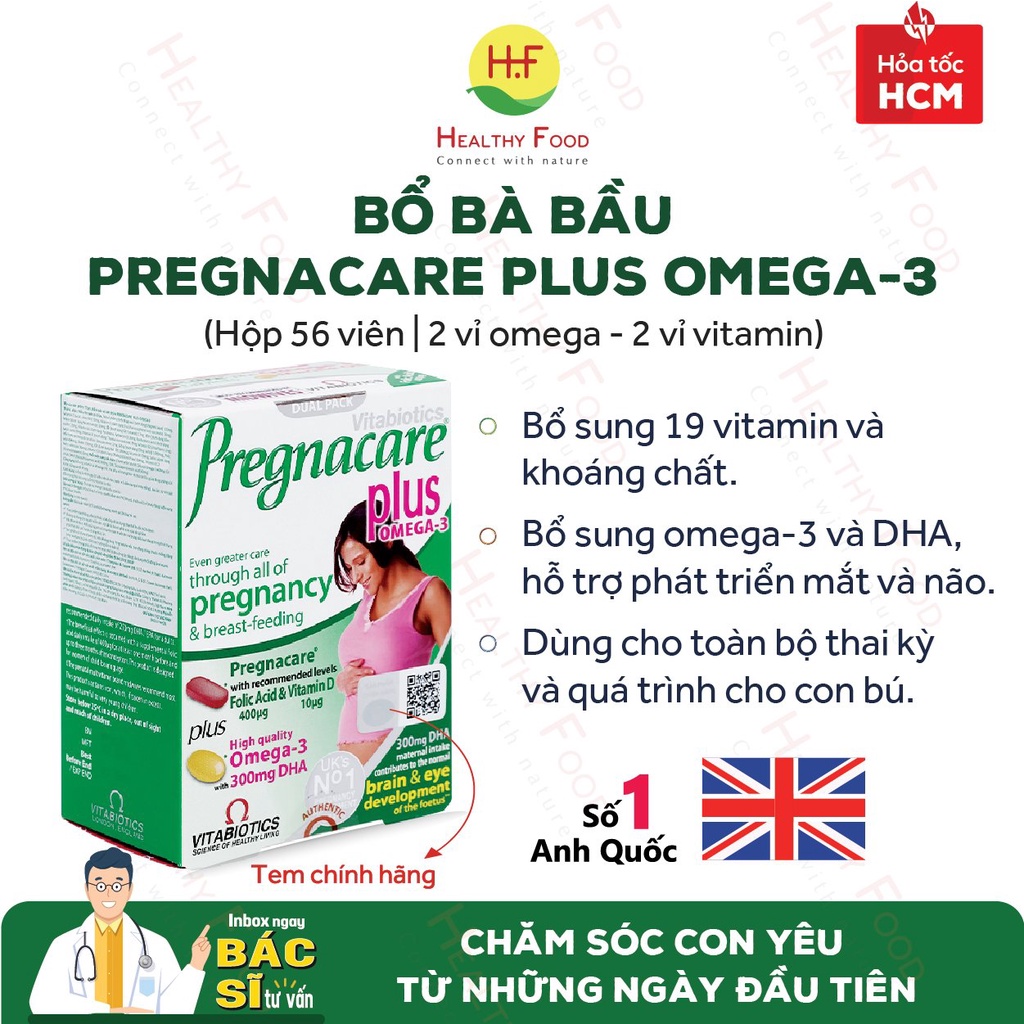 [UK] - Vitamin Tổng Hợp Hỗ Trợ Sức Khỏe Mẹ Bầu Và Cho Con Bú Vitabiotics-Pregnacare Plus Omega3 (Hộp 56v)