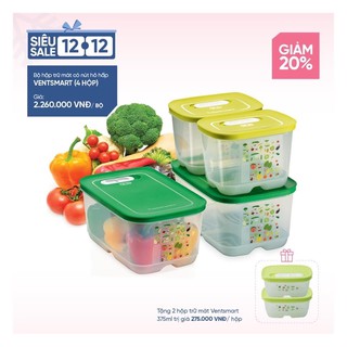 Bộ 4 hộp trữ thực phẩm ngăn mát có nút hô hấp tupperware + kèm quà